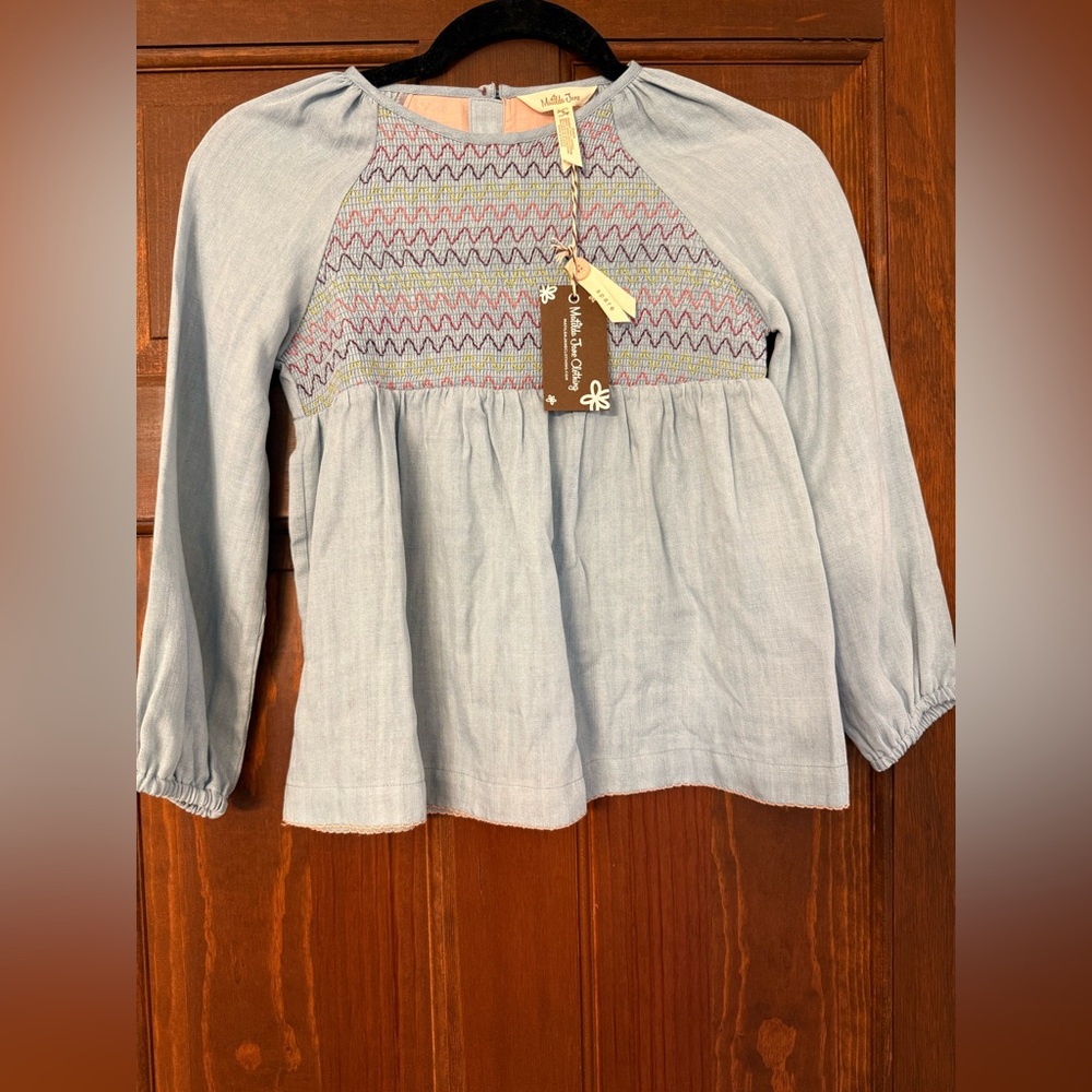 Blue Long Sleeve Dress with Zigzag Pattern